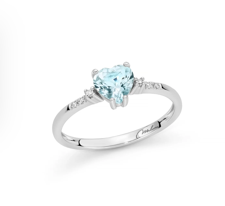 Anello Donna ACQUAMARINA CUORE E DIAMANTI Miluna