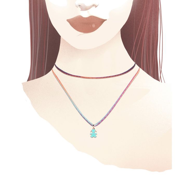 Ciondolo Mini Bimba Oro Rosa e Smalto Verdeacqua LEBEBE&