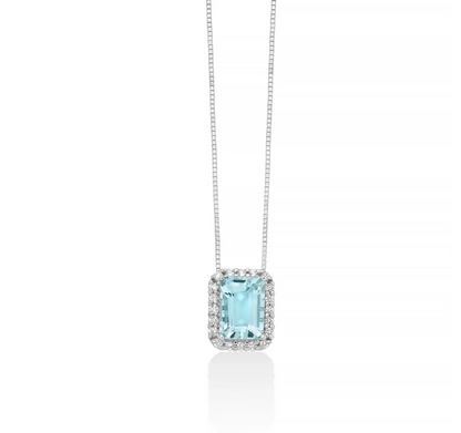 Collana Donna ACQUAMARINA OTTAGONALE E DIAMANTI Miluna