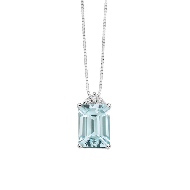 Collana Donna ACQUAMARINA RETTANGOLARE E DIAMANTI Miluna