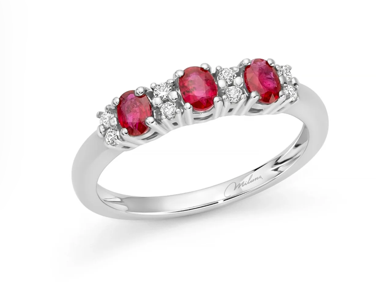 Anello Donna TRILOGY RUBINI OVALI E DIAMANTI Miluna