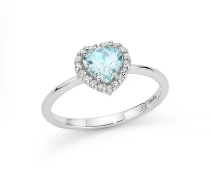 Anello Donna CUORE ACQUAMARINA E DIAMANTI Miluna