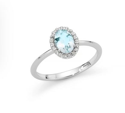 Anello Donna ACQUAMARINA CONTORNATA E DIAMANTI Miluna