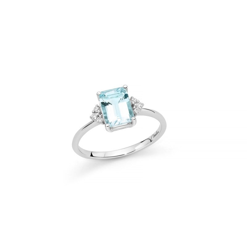 Anello Donna ACQUAMARINA OTTAGONALE E DIAMANTI Miluna