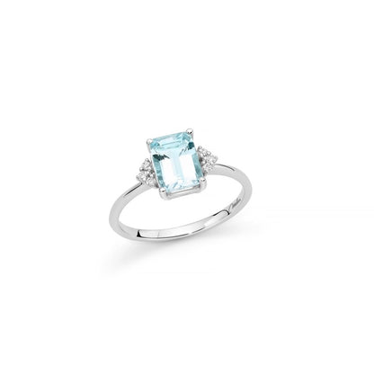Anello Donna ACQUAMARINA OTTAGONALE E DIAMANTI Miluna