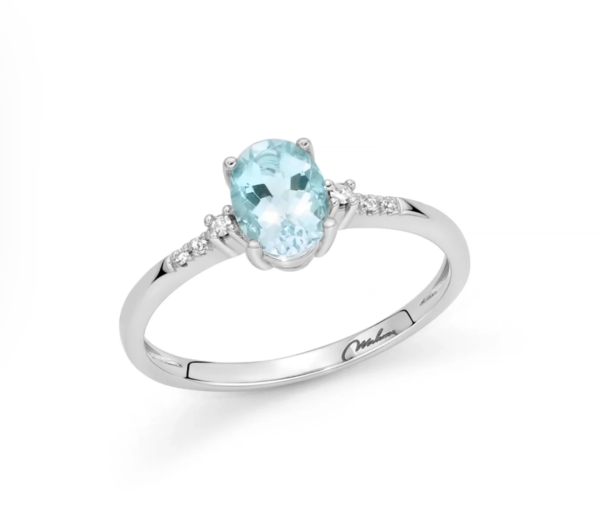 Anello Donna ACQUAMARINA OVALE E DIAMANTI Miluna