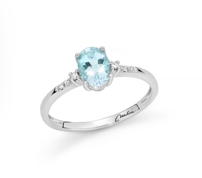 Anello Donna ACQUAMARINA OVALE E DIAMANTI Miluna