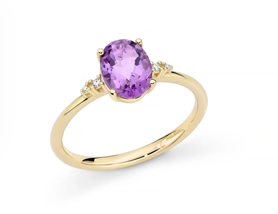 Anello Donna AMETISTE OVALE E DIAMANTI Miluna