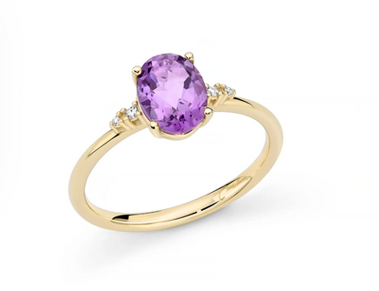 Anello Donna AMETISTE OVALE E DIAMANTI Miluna