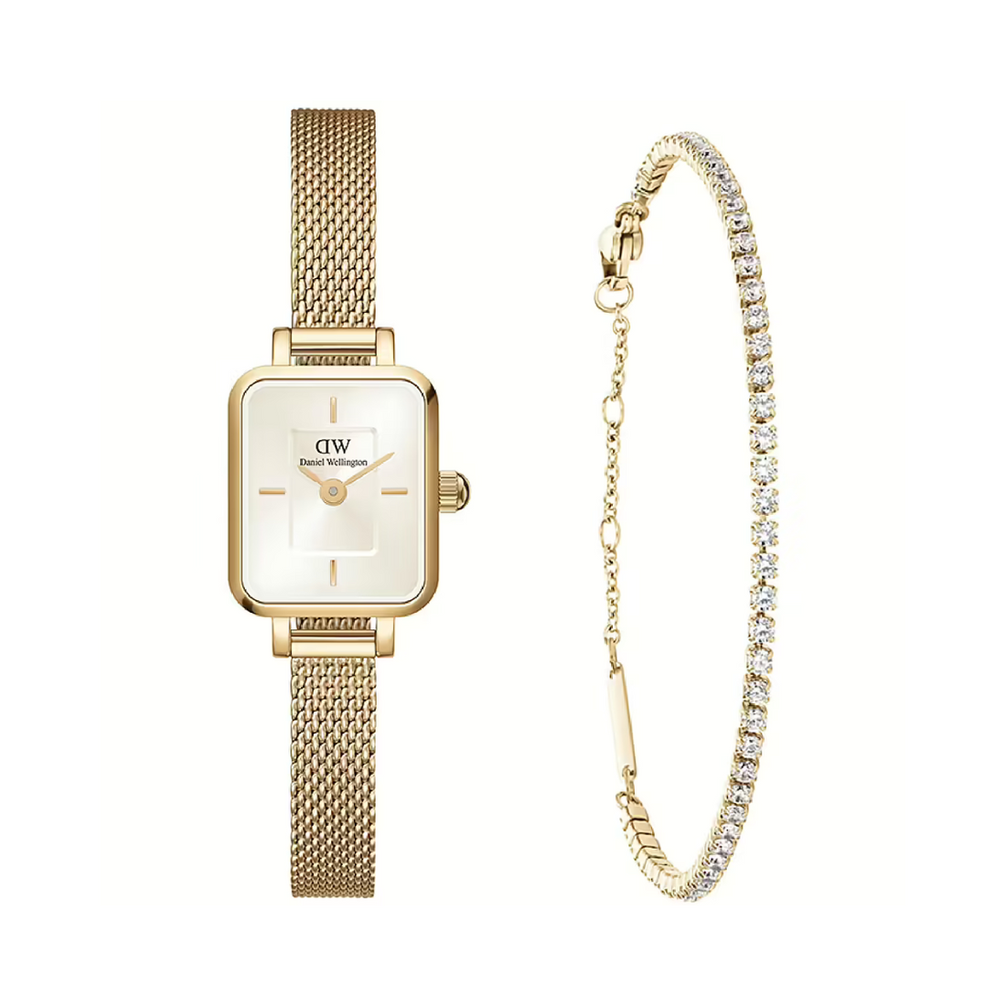 Set Orologio e Bracciale Tennis Donna DANIEL WELLINGTON Quadro Mini Evergold
